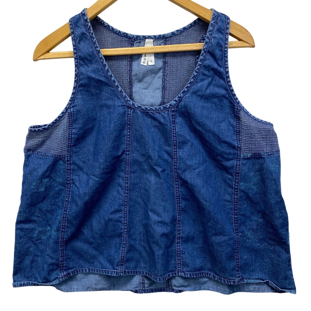 Roper Denim Tank Top Womens XL Blue Accent Panels Racerback Western Sleeveless